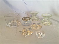 Clear Glass Candle Holders & Basket