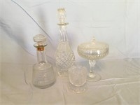 2 Clear Glass Decanters & More