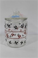 7" GLASS CANDY JAR WITH LID - RED AND BLACK LEAF
