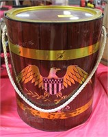 VINTAGE METAL INSULATED BARREL WITH EAGLE DECAL