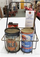 VINTAGE OIL CARRY WITH ADVERTISING CANS GULF,