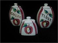 (3) Vtg. Puritan Pottery Apple Canisters - Coffee