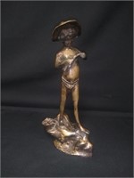 Bronze Sculpture Boy With Hat Holding Fish