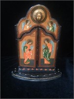 Russian tri-fold Triptyke Icon Virginn Mary & Sain