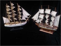 (2) Wooden model replica clipper ships cloth sails