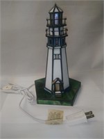 Stained Glass Lighted Lighthouse Lamp