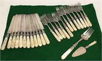MOTHER OF PERAL FORK AND KNIFE SET WITH STERLING J