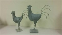 2 Metal Roosters Home Decor