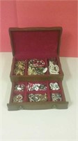 Wooden Jewellery Box Filled With Earrings,