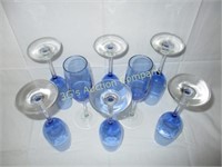 Lot of 8 Blue Champagne Glasses
