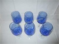 Lot of 6 Blue/Clear Stem Wine Glasses