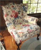 Flowered Wing Back  Chair with Claw Foot