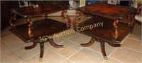 2 - Leather Inlay Oak End Table