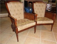 2 - Button Upholstery Oak Rattan Chair