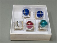 5x Vintage Samsonite golden rule marbles