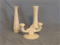 Milk Glass Vases & Candle Holder