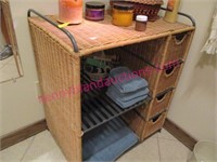 heavy iron & wicker utility stand with drawers