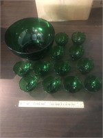 Anchor Hocking Forest Green Punch Bowl Set