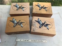 4 Wooden Boxes with Ducks