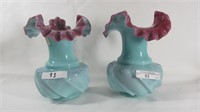 pair 6.5" Lavender Cased Wave Crest Vases