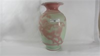 Fenton 9 1/2" green burmese sand carved vase