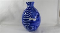 Fenton 9 1/2" white & blue coil vase-Barber
