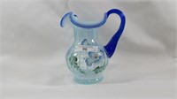 Fenton 6" decorated blue crest pitcher