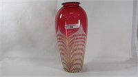 Durand 10" Ruby Gold Pulled Feather vase By Larson