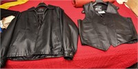 Men's Black Leather Jacket and Leather Vest