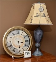22" t Lamp w/ Pretty Shade and 12" Wall Clock