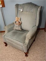 Wingback Chair, Blue Striped - Reclines - Nice w/