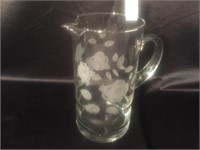 Etched Glass Pitcher - 9" Tall