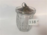 Sterling & Etched Glass Sugar - 4" Tall