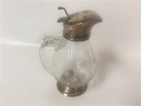 Sterling & Etched Glass Creamer - 5" Tall