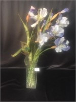 Cut Crystal Vase w/Silk Flowers & Peacock Feather