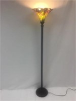 Bronze Floor Lamp w/Stained Glass Shade-72" T