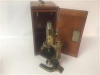 Solid Brass Microscope w/Case, C Reichert Wien