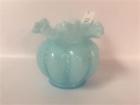 Ruffled Blue Glass Vase - 6" Tall