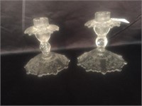 Pr of Etched Candle Holders - 5" Tall