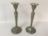 Pr of Ornate Silverplate Derby Candlesticks -10"T