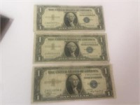 3 - One Dollar Silver Certificates in 1935 A