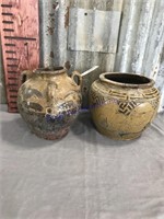 Pottery pitcher and pot,usual age cracks and chips