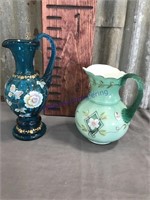 Fenton hand painted pitchers, set of 2