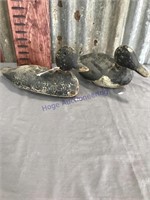 Wood carved duck decoys, pair