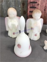 Fenton set of 7 white/pink figurines, hand painted