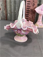 Fenton hand painted pieces, pink, set of 2