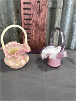Fenton baskets, hand painted, set of 2