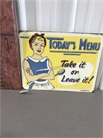 Today's Menu tin sign