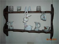 Wooden shelf and figures