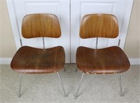 Pair of Eames Walnut DCM's on Chrome Bases